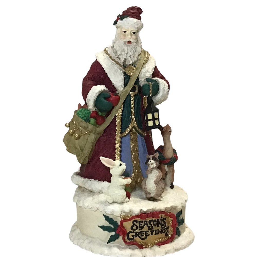 Vintage Old World Santa with Forest Animals Musical & Motion Figure Resin